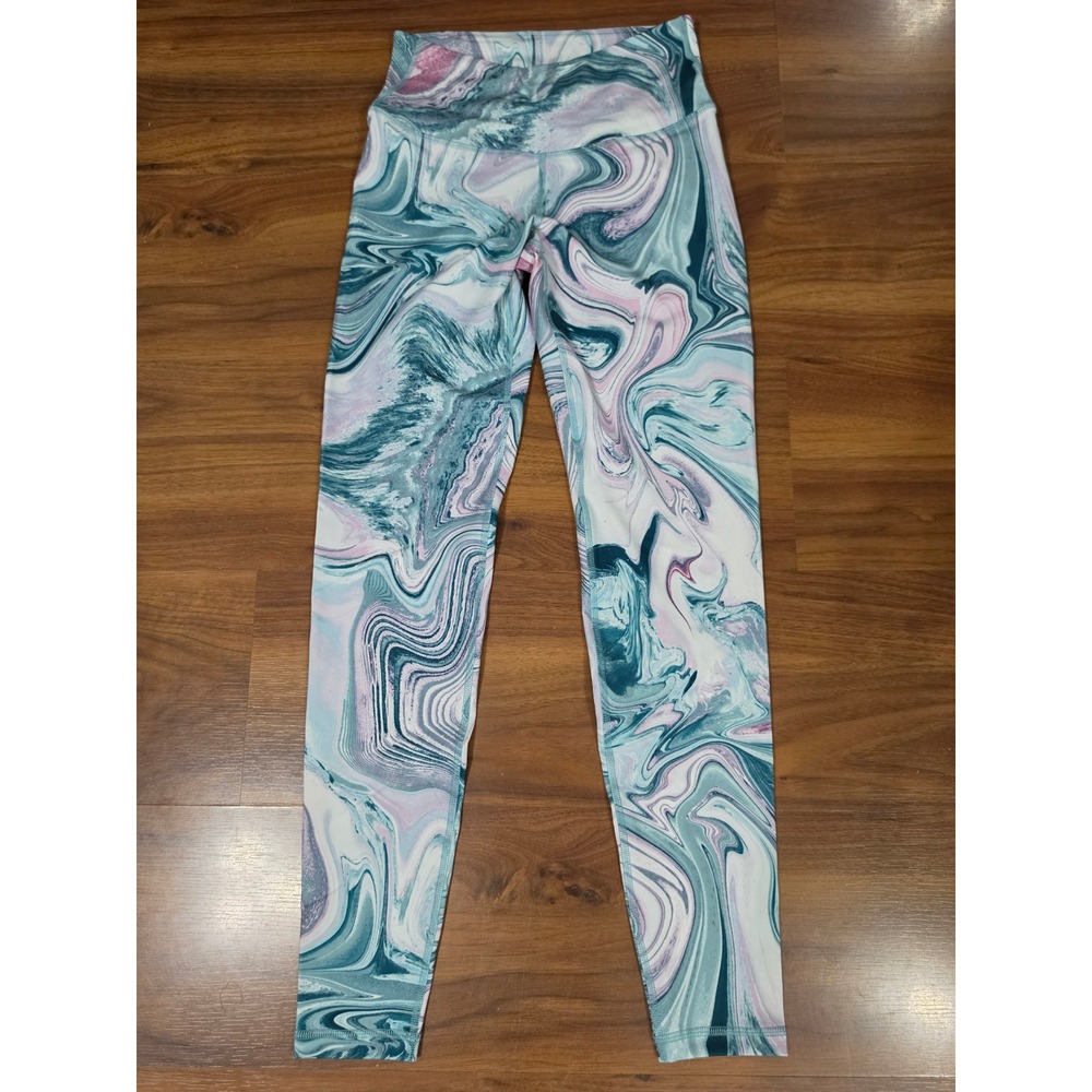 Excellent Old Navy Leggings Small Teal Pink Marble PowerPress High Waist Active